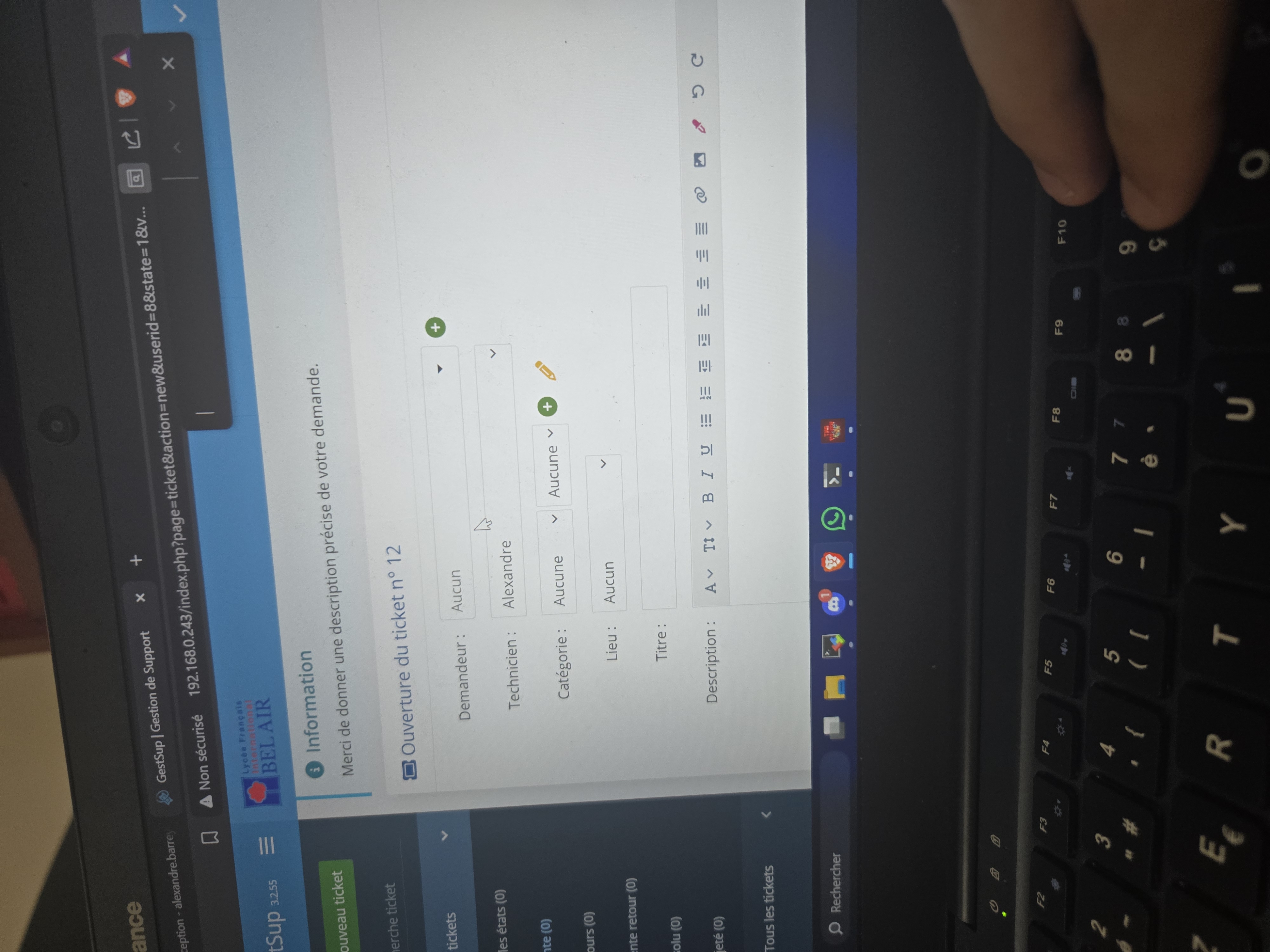 Interface de Gestsup fonctionnelle